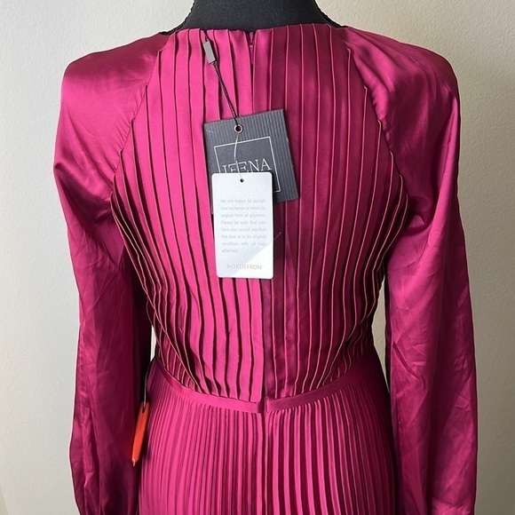 Ieena for Mac Duggal 26590 Long Sleeve Pleated High Neck Gown in Berry NWT! - Picture 9 of 12